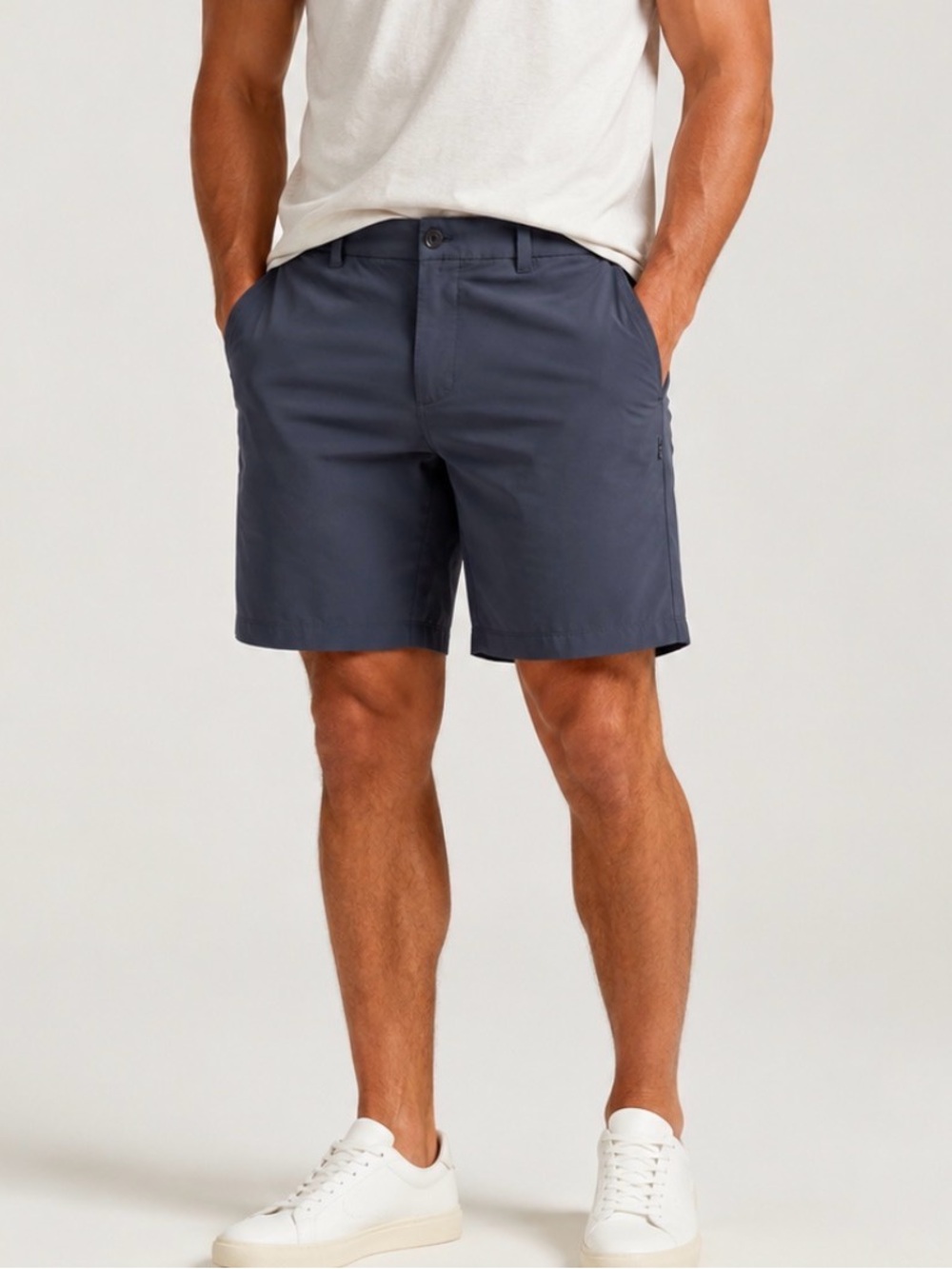 Hang Ten Navy Hybrid Performance Shorts Subtle Plaid Hidden Zip Pocket 34